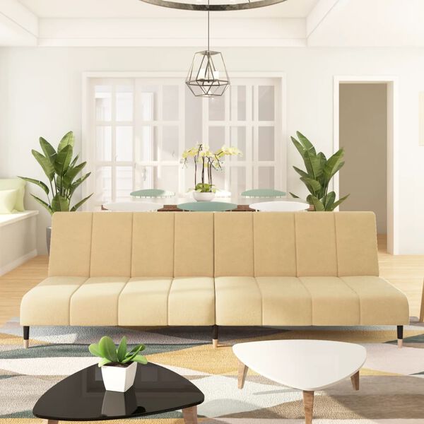 vidaXL Sof&aacute;-cama de 2 lugares veludo cor creme