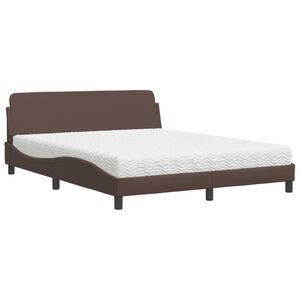 vidaXL Cama com colch&atilde;o Dover 160x200 cm couro artificial castanho