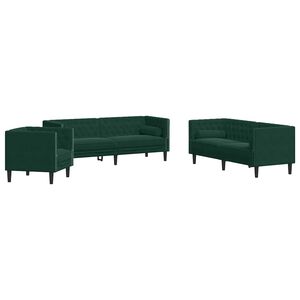 vidaXL 3 pcs conj. de sof&aacute;s chesterfield com rolos veludo verde-escuro