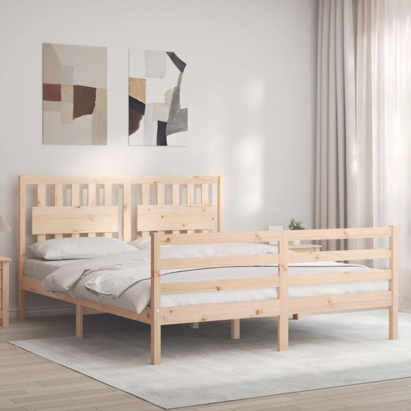 vidaXL Estrutura de cama com cabeceira 160x200 cm madeira maciça