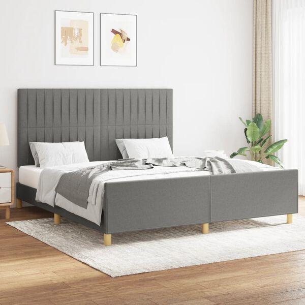 vidaXL Estrutura de cama sem colch&atilde;o 160x200 cm tecido cinzento-escuro