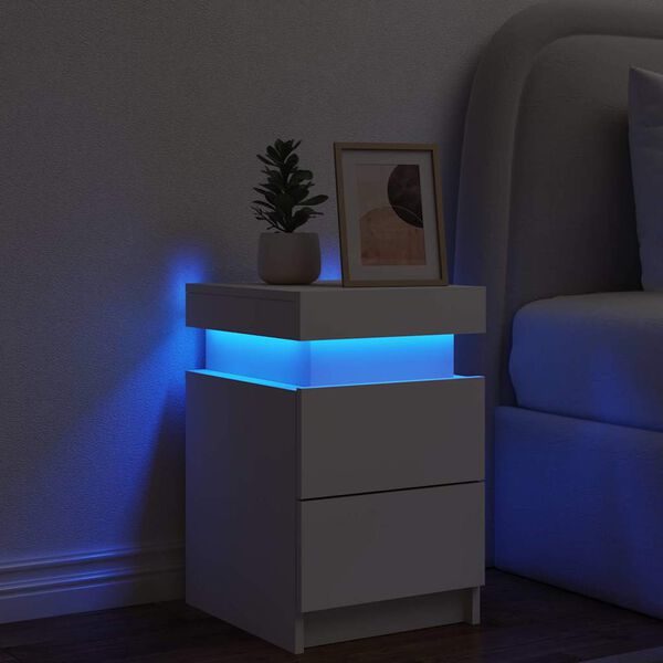 vidaXL Mesa de cabeceira com luzes LED 35x39x55 cm branco