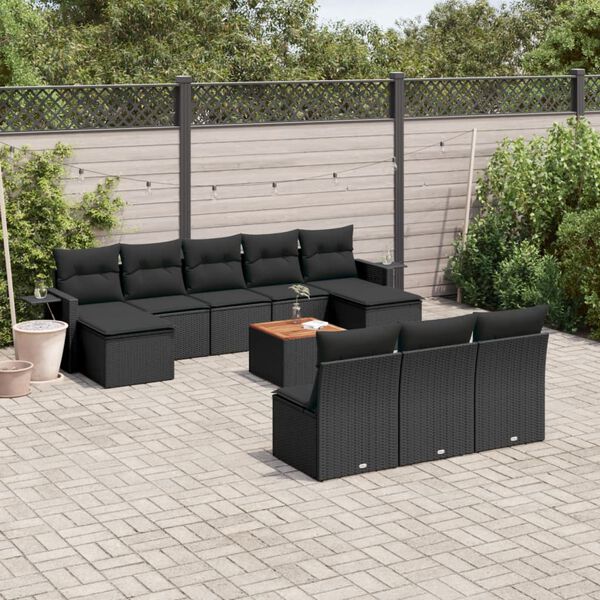 vidaXL 11 pcs conjunto sof&aacute;s de jardim c/ almofad&otilde;es vime PE preto