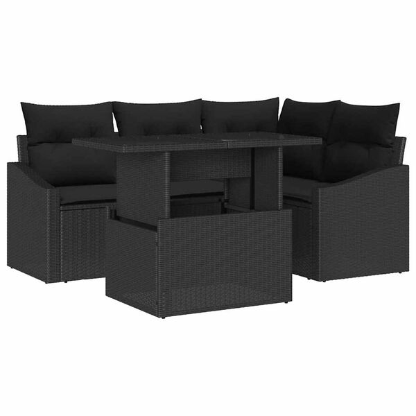vidaXL Conjunto de Sof&aacute; de Jardim com almofada Ajust&aacute;vel 5 pcs Preto
