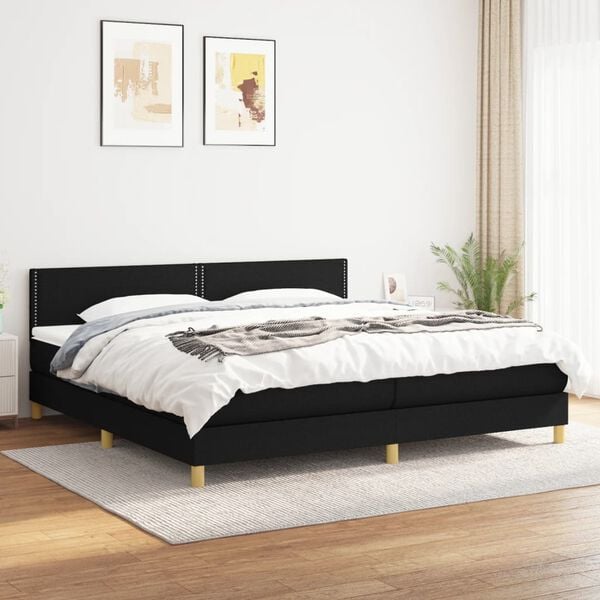 vidaXL Cama com molas/colch&atilde;o 200x200 cm tecido preto