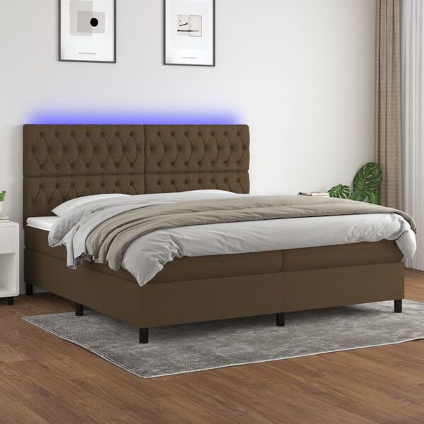 vidaXL Cama box spring c/ colch&atilde;o/LED 200x200cm tecido castanho-escuro