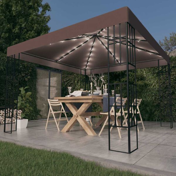 vidaXL Gazebo com cord&otilde;es de luzes LED 3x3 m cinza-acastanhado