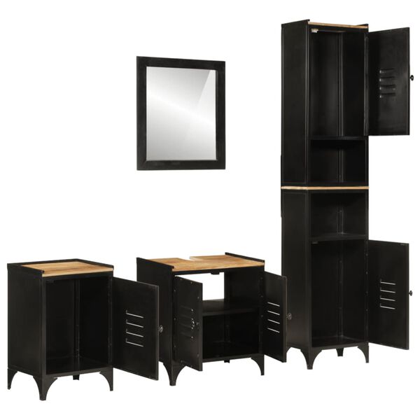 vidaXL 4 pcs conj. m&oacute;veis p/ casa de banho ferro e mangueira maci&ccedil;a