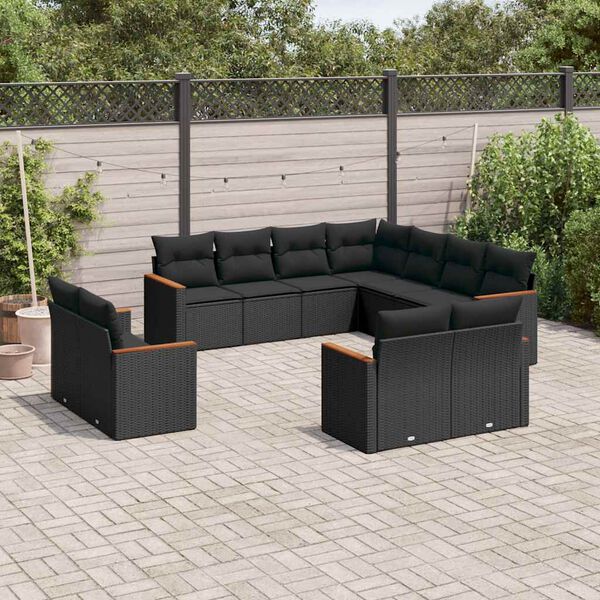 vidaXL 11 pcs conjunto sof&aacute;s de jardim c/ almofad&otilde;es vime PE preto
