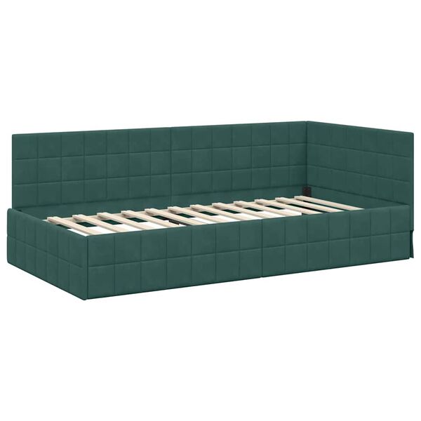 vidaXL Estrutura de Cama de Canto Verde Escuro 90 cm x 200 cm Veludo