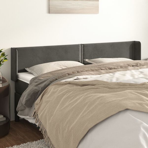 vidaXL Cabeceira de cama c/ abas veludo 203x16x78/88cm cinzento-escuro