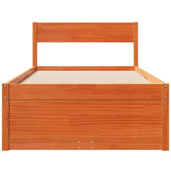 vidaXL Cama sem colch&atilde;o 75x190 cm madeira de pinho maci&ccedil;a castanho-mel
