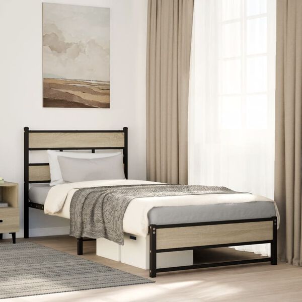 vidaXL Estrutura de cama sem colchão 90x190 cm metal carvalho sonoma