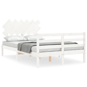 vidaXL Estrutura de cama de casal com cabeceira madeira maci&ccedil;a branco