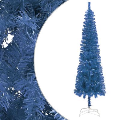 vidaXL Árvore de Natal fina com luzes LED e bolas 210 cm azul 