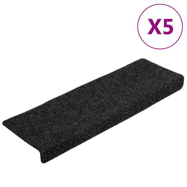 vidaXL Tapetes de escada autoadesivos 5 peças 65x21x4 cm pretos com borda retangular