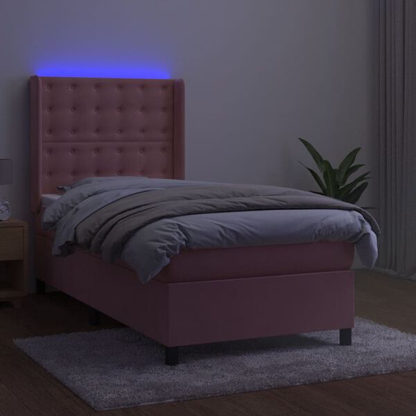 vidaXL Cama box spring c/ colch&atilde;o/LED 100x200 cm veludo rosa