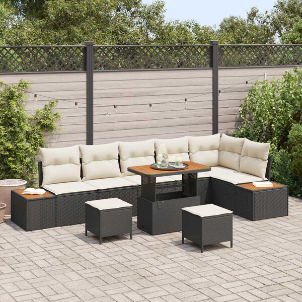 vidaXL Conjunto de Sof&aacute; de Jardim 9 pcs Preto vime PE