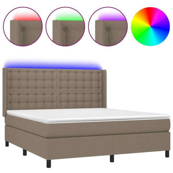 vidaXL Cama box spring colch&atilde;o/LED 180x200cm tecido cinza-acastanhado
