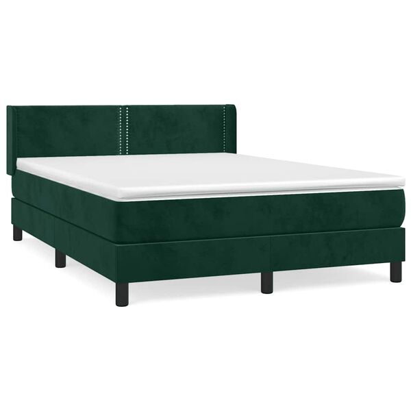 vidaXL Cama com molas/colch&atilde;o 140x190 cm veludo verde-escuro