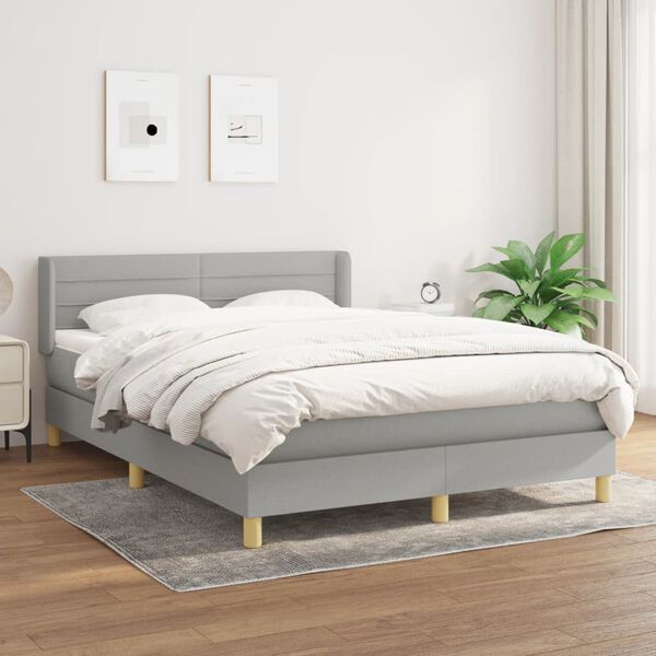 vidaXL Cama com molas/colch&atilde;o 140x190 cm tecido cinzento-claro