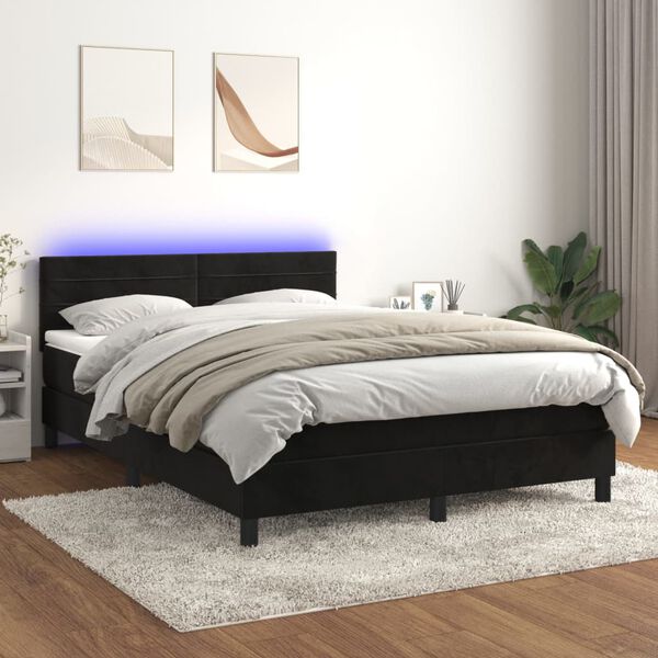 vidaXL Cama box spring c/ colch&atilde;o/LED 140x190 cm veludo preto