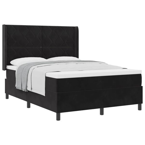 vidaXL Cama Box com colch&atilde;o com cabeceira Preto 140 x 190 cm Veludo