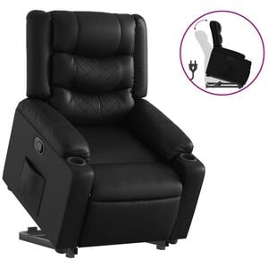 vidaXL Poltrona reclin&aacute;vel elevat&oacute;ria couro artificial preto