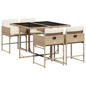 vidaXL 5 pcs conjunto de jantar p/ jardim com almofad&otilde;es vime PE bege
