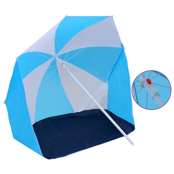 vidaXL Guarda-sol de praia com abrigo 180 cm tecido azul e branco