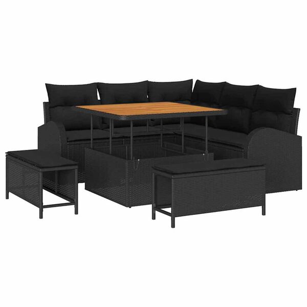 vidaXL Conjunto de Sof&aacute; de Jardim com almofada 8 pcs Preto