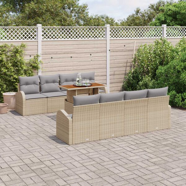 vidaXL Conjunto de Sof&aacute; de Jardim 9 pcs Bege Rattan Sint&eacute;tico