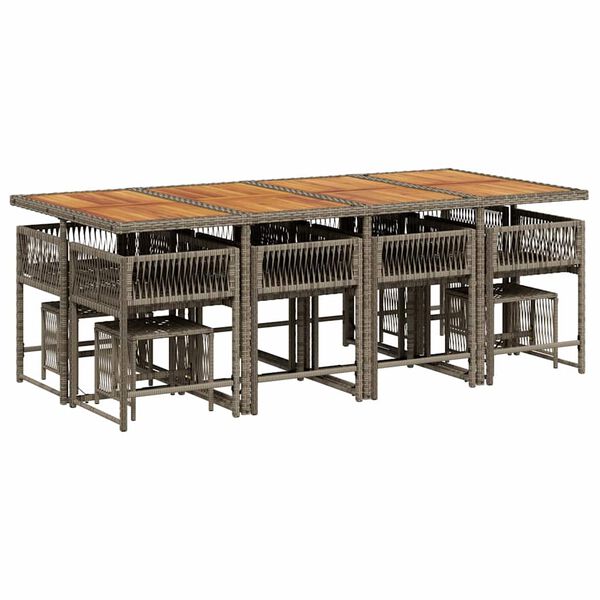 vidaXL 13 pcs conjunto jantar p/ jardim c/ almofad&otilde;es vime PE cinzento