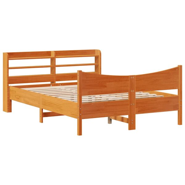 vidaXL Estrutura cama c/ cabeceira 140x190cm pinho maci&ccedil;o castanho-mel