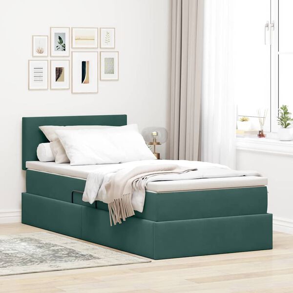 vidaXL Cama com arruma&ccedil;&atilde;o e LED Verde Escuro 90 x 190 cm Veludo