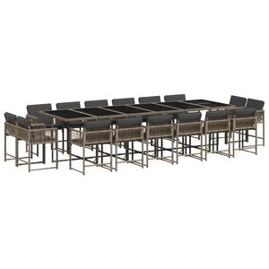 vidaXL 17 pcs conj. de jantar p/ jardim c/ almofad&otilde;es vime PE cinzento