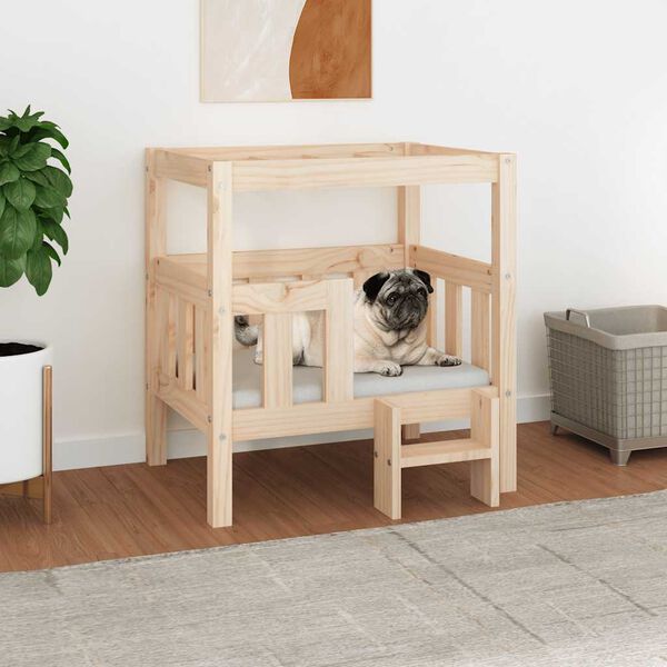 vidaXL Cama para c&atilde;es 65,5x50,5x70 cm madeira de pinho maci&ccedil;a