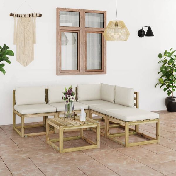 vidaXL 6 pcs conjunto lounge de jardim c/ almofad&otilde;es cor creme