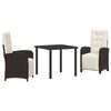 vidaXL Conjunto de Jantar para Jardim 3 unid. Castanho vime PE
