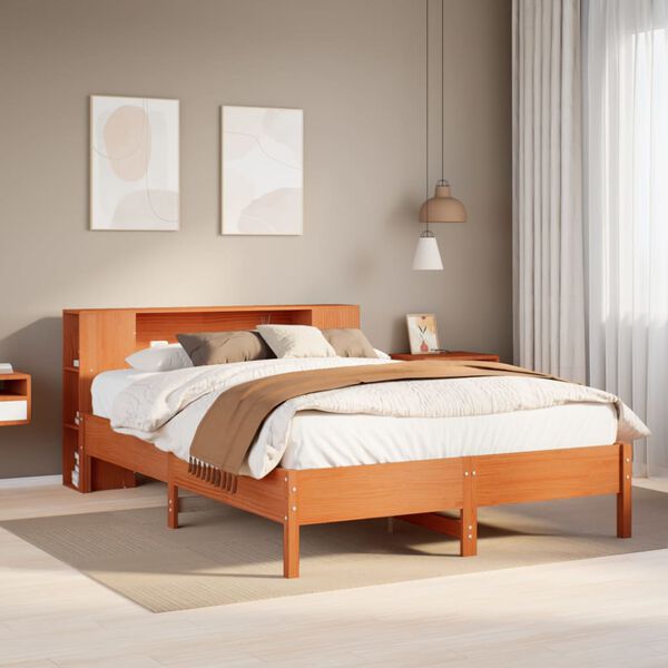 vidaXL Cama com estante sem colch&atilde;o 150x200 cm pinho maci&ccedil;o