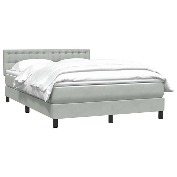 vidaXL Cama com molas/colch&atilde;o 140x210 cm veludo cinzento-claro