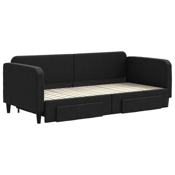 vidaXL Sof&aacute;-cama com gavet&atilde;o e gavetas 90x200 cm tecido preto