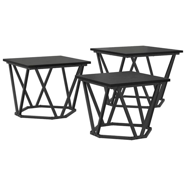 vidaXL Mesa de centro 3 pcs Carvalho Preto Madeira de Engenharia e A&ccedil;o
