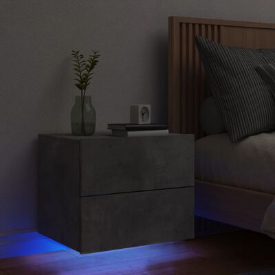 vidaXL Mesa de cabeceira de parede com luzes LED cinzento cimento
