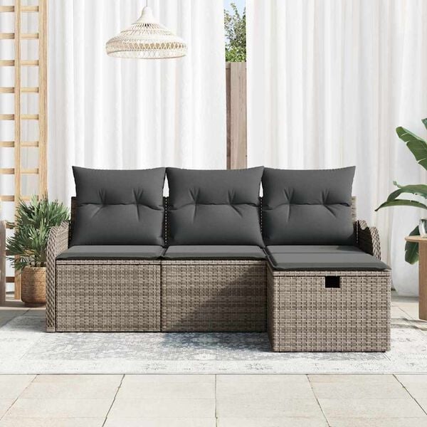 vidaXL Conjunto de Sof&aacute; de Jardim 4 pcs Cinzeto Rattan Sint&eacute;tico