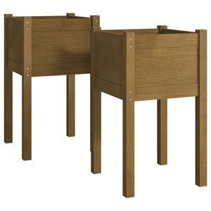 vidaXL Vasos/floreiras jardim 2pcs 40x40x70cm pinho maci&ccedil;o cast. mel
