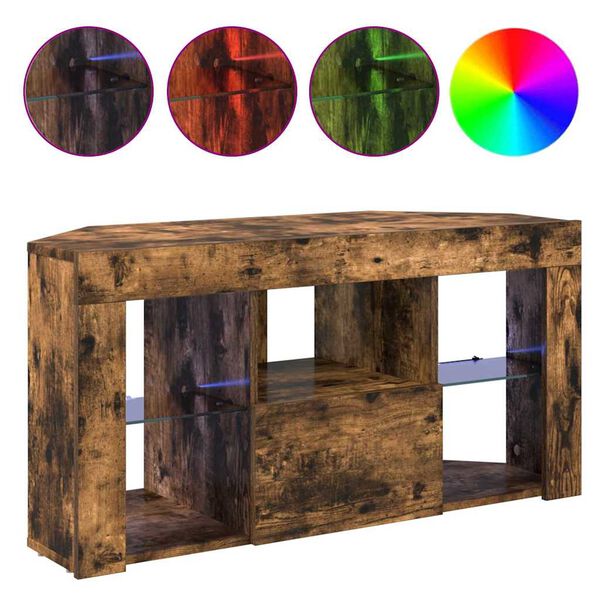 vidaXL Criado-mudo de LED para TV de Canto Carvalho Defumado