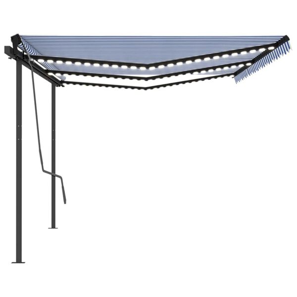 vidaXL Toldo retr&aacute;til manual com LED 6x3 m azul e branco