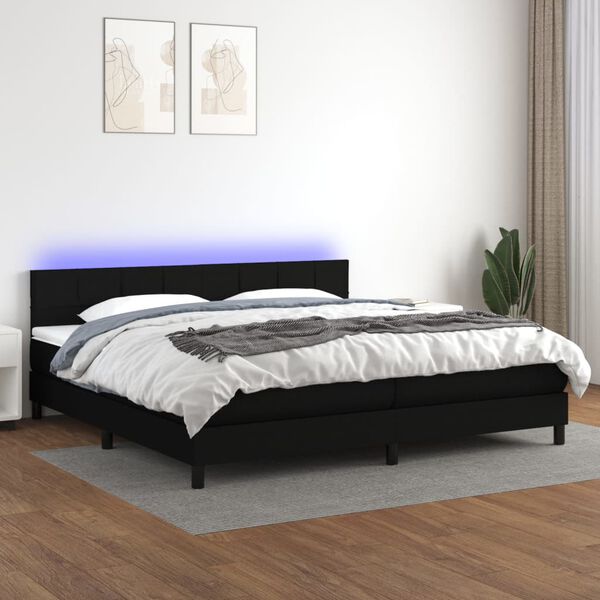 vidaXL Cama box spring c/ colch&atilde;o e LED 200x200 cm tecido preto