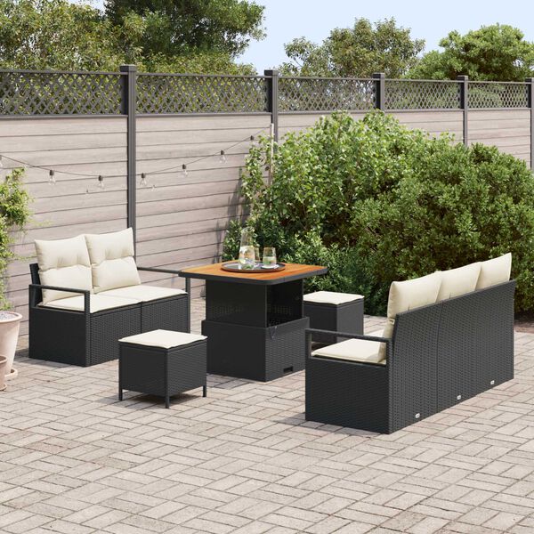 vidaXL Conjunto de Sof&aacute; de Jardim com almofada 8 pcs Preto e Creme